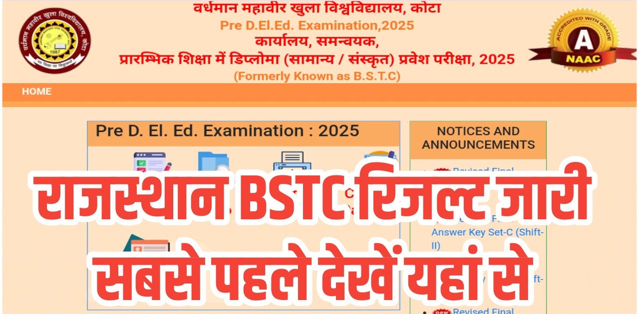 Rajasthan BSTC Pre DElEd Result 2025